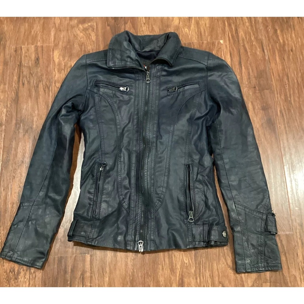 DE NICOLA ITALY‎ SOFT Deep Blue LEATHER JACKET SIZE 42